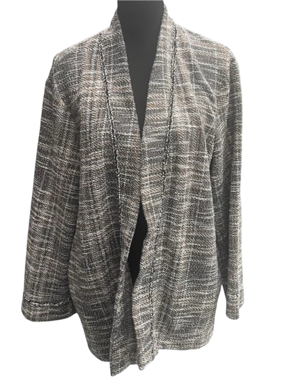 Max Studio Tweed Longline Open Front Jacket (L)